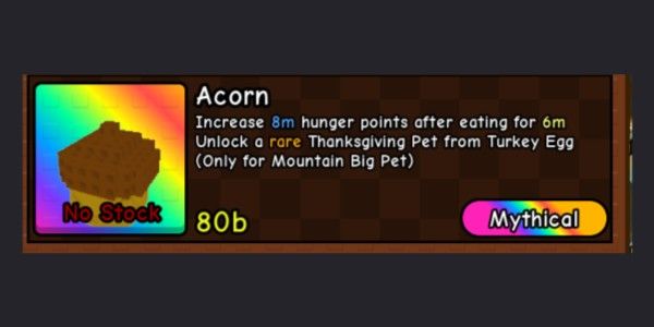 Build A Zoo Acorn (Thanksgiving Fruit) Unlock New Rare Unique Pet