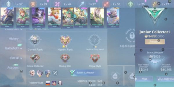 (55) Akun Mlbb Emblem GG, Mistbenders Nana, Epic Zilong, Estes, M6 Claude