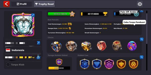 #26 SULTAN ACCOUNT Level 222 + 3B Coins + 2 Max Cues + 20 Legend Cues + VIP Diamond