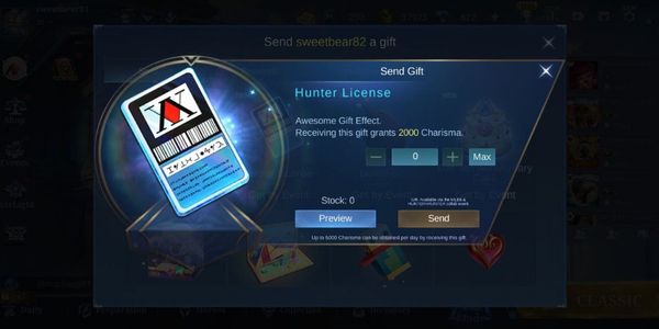 Gift Charisma Hunter License +2000 Charisma
