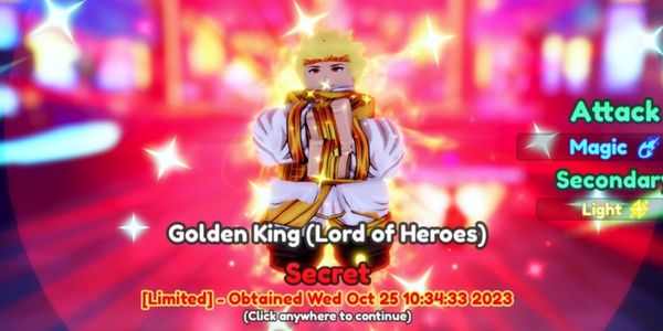 Golden King (Lord Of Heroes) / Gilgamesh Evo Good Stats | Unit Secret Limited Anime Adventures-AA