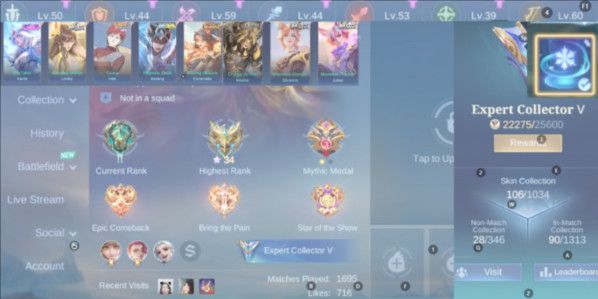 (75) Akun Mlbb Emblem GG Recall Epic Seal Of Eternal Flower Transformer Roger, Skin Epic 8