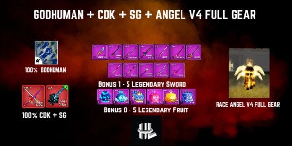 Akun Blox Fruit Godhuman + CDK + SG + Race Angel V4 Full Gear
