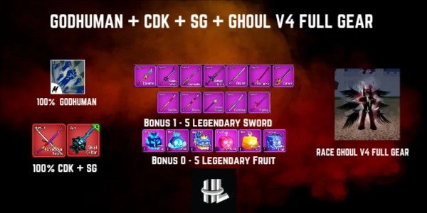 Akun Blox Fruit Godhuman + CDK + SG + Race Ghoul V4 Full Gear
