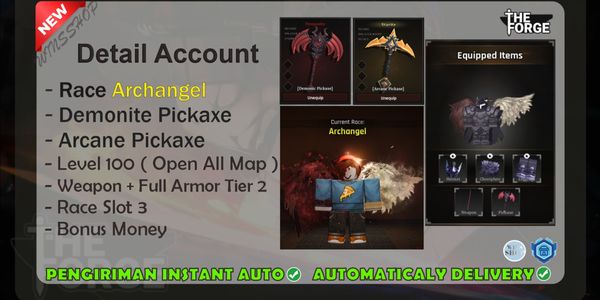 Akun The Forge Archangel + Demonic Pickaxe + Arcane Pickaxe + Full Armor