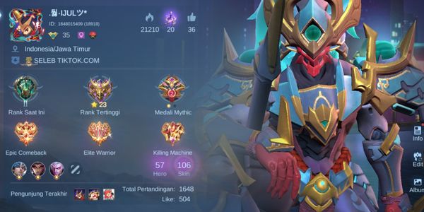ML Account Hero 57 Skin 106 Ex Mythic Login Moonton