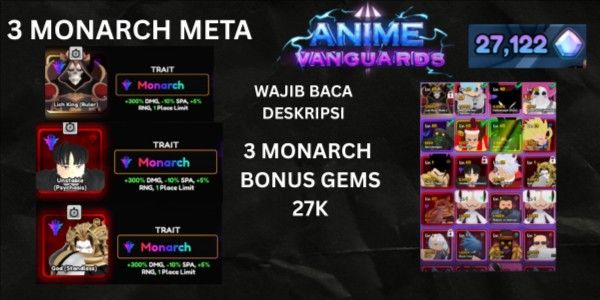 AKUN ANIME VANGUARDS 3 MONARCH META (SHINY GOD, LICH KING, UNSTABLE)
