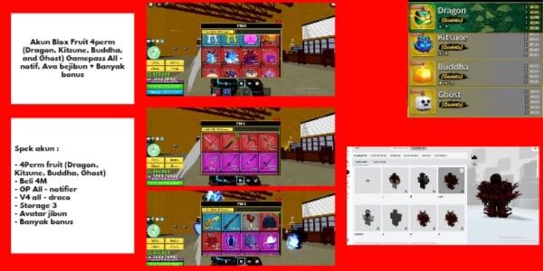Akun Blox Fruit 4perm (Dragon, Kitsune, Buddha, and Ghost) Gamepass All - notif, Ava bejibun + Banyak bonus
