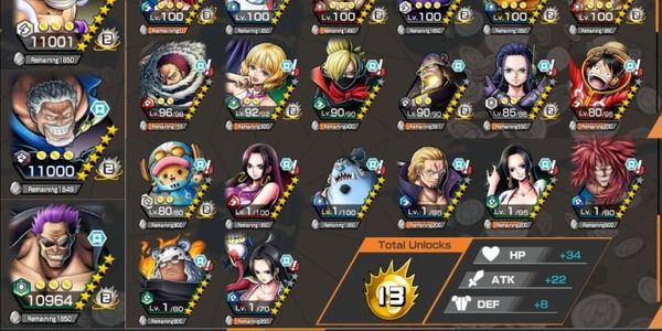 ONE PIECE BOUNTY RUSH ACCOUNT, LUFFY 11K GARP 11K HB 13 LOOK AT PICTURE