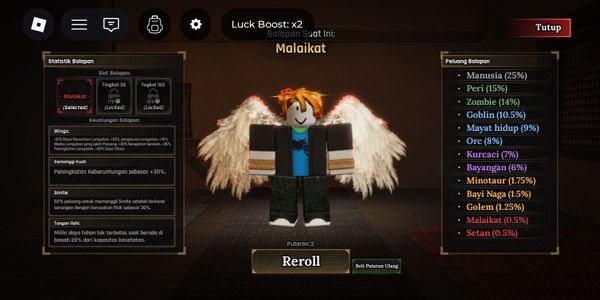 Race Angel (angel) (0.5% chance) Account 100% Safe Plain Data No Green Hat/Hat