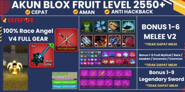 Blox Fruit Account - Max Level - Race ANGEL Full Gear V4 (Awakening) SG - CDK - GODHUMAN + Bonus