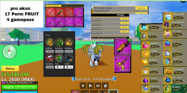 AKUN 17PERM FRUIT (DRAGON,KITSUNE,YETI,GAS),ALL V4 RACE (DRACO V3),4 GAMEPASS,DATA POLOS BISA TAMBAH EMAIL