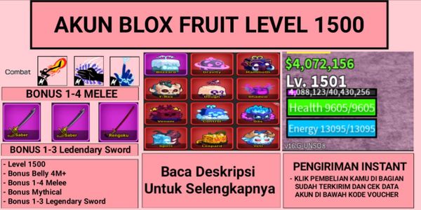 Akun Blox Fruit Level 1500 + Mythical Fruit