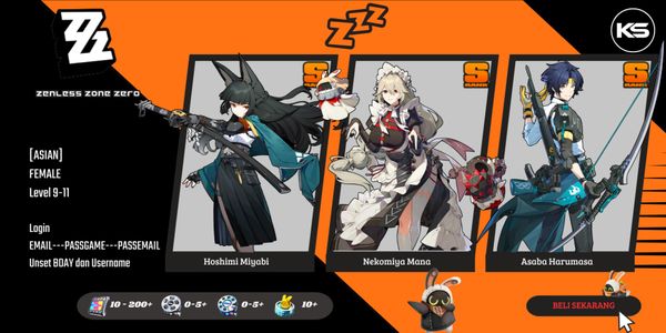 [Asian] Starter Miyabi, Rina, Harumasa| MC Bell [Female] Adventure Rank 9-11 Zenless Zone Zero