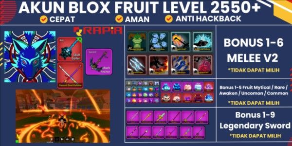 Account Blox Fruit Race DRACO V3 (100% Kitsune Fruits) CDK + SA + SG + GHM + MM