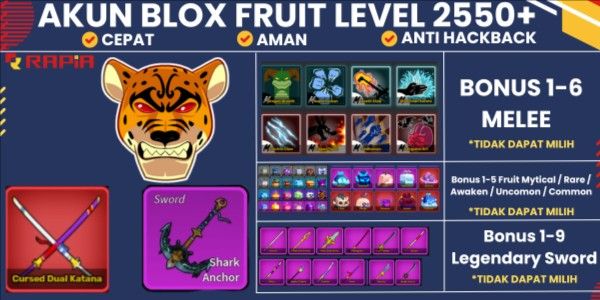 Blox Fruits Account LEOPARD Fruit [Max Level] Cursed Dual Katana CDK - Shark Archor - Godhuman + Bonus - Account
