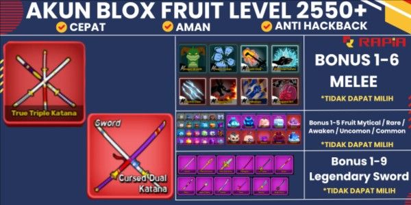 Beli Akun Akun Blox Fruits Level MAX - True Triple Katana [TTK] Cursed ...