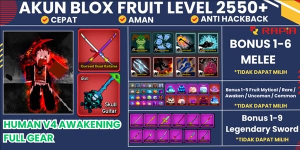 Account Blox Fruits Race Human V4 (Awakening) FULL GEAR - SG CDK - GHM [Level MAX] + Bonus