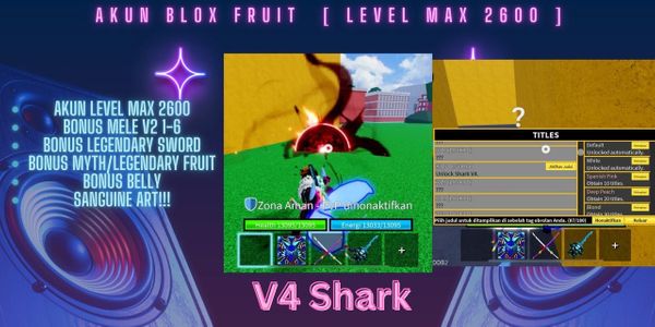 Akun Blox Fruit - Level MAX - v4 shark - sanguine art - CDK