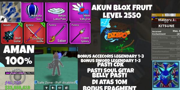 Akun Blox Fruit USE KITSUNE (BELUM FULL SKILL)+CDK+SOUL GITAR [LEVEL 2550]