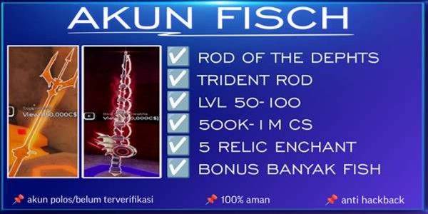FISCH ACCOUNT LVL 50+TRIDENT ROD+FISH BONUS 1000KG++