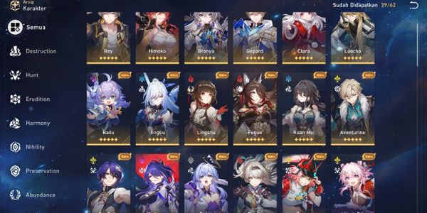 Asia Akun HSR ( Lv.70) Acheron (Sign), Ruan Mei, Aventurine (Sign), Robin, Firefly, Fugue, Lingsha, Jingliu, Rappa, Dr Ratio, Bronya dll