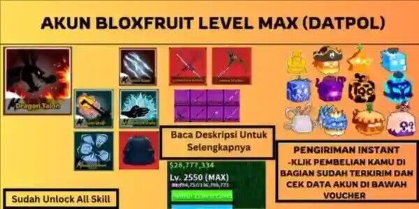 100% CURSED DUAL KATANA - AKUN BLOX FRUIT LEVEL MAX CDK DAN GODHUMAN