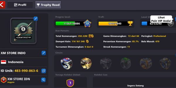 FB Account Log Coins 100M + Cash 250 + Cue Millionaire & Multi-Millionaire