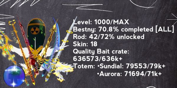 Akun fisch level 1000 | Seraphic Rod | Limited Rod | Limited Bestny | 71k Aurora | 78k sundial | 2 Nuke | Fisch