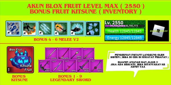 Beli Akun Akun Blox Fruit Level Max Fruit Kitsune ( Inventory ) Blox ...