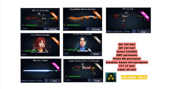 KOLONEL GOLD FANGBLADE PERMANENT CHARACTER RIGHT LEFT PERMANENT SULTAN +++