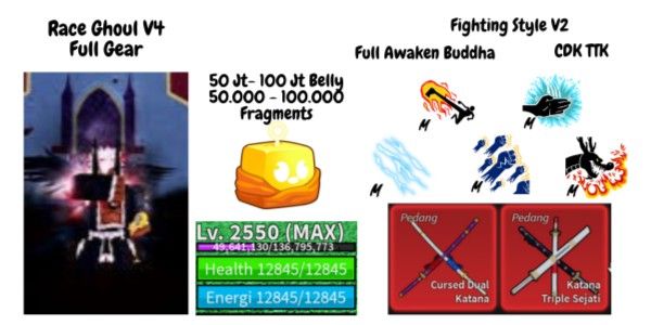 Blox Fruit Race Ghoul V4 Full Gear T10 (Awakening) Account (MAX Level)