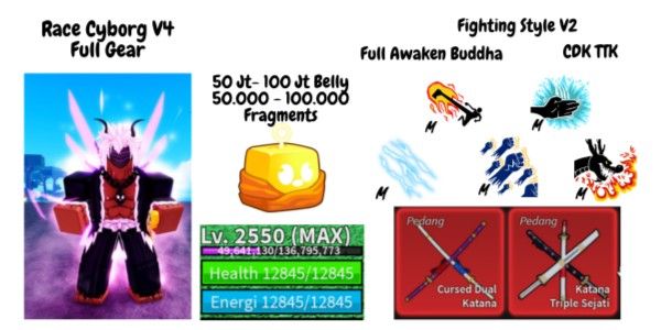 Blox Fruit Race Cyborg V4 Full Gear T10 (Awakening) Account (MAX Level)