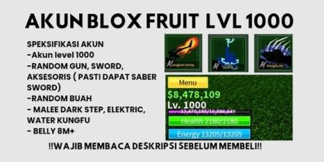 AKUN BLOX FRUIT - LEVEL 1000 - BELLY 8M