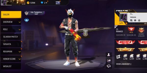 AKUN FF [ LEVEL 74 ] , [ VAULT 550 ] , [SG OPM x GURUN PASIR ] , [ EVO GUN 2 MAX 1 ] ,