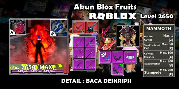 Account Blox Fruit Sanguine Art Race Human V4 Full Gear T10 Shark Anchor CDK Skull Guitar Full Skill Mammoth Fruit