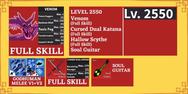 Akun Blox Fruit CDK (Full Skill) SG Venom (Full Skill)