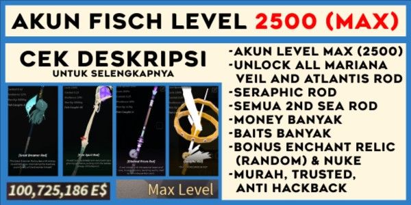 AKUN FISCH MAX LEVEL | UNLOCK ALL SECOND SEA ROD | BANYAK BONUS