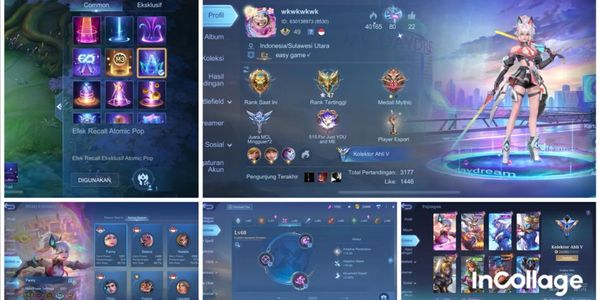 Mobile Legends account, lots of skins, has Fanny Valentine skin with recall effect and emotes, Fanny win rate (WR).