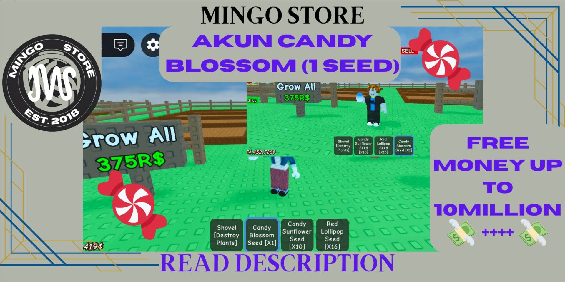 Compte Roblox Grow A Garden – 700T Coins + 3 Candy Blossoms + 3 Pets Aléatoires
