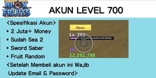 Blox Fruit Account Level 700 - 2M Money