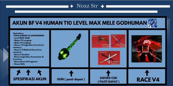akun blox fruit v4 human, level max, ( cdk + goodhuman ) + ( full skill )