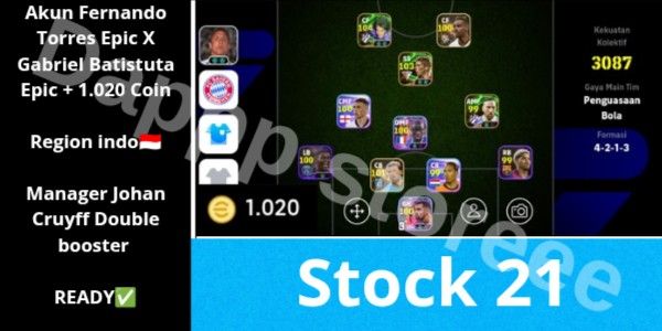 Fernando Torres Epic Account X Gabriel Batistuta Epic + 1,020 Coins Nice ready-to-use account (Read full description for specs)