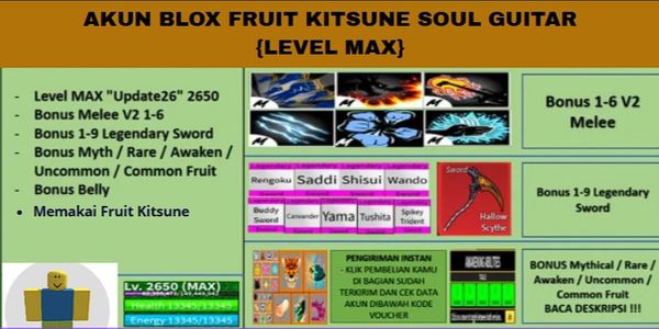 Blox Fruit Account KITSUNE Soul Guitar [Level MAX]