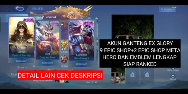 HANDSOME ACCOUNT EX GLORY 9EPIC SHOP+2EPIC SHOP META HERO AND COMPLETE EMBLEMS