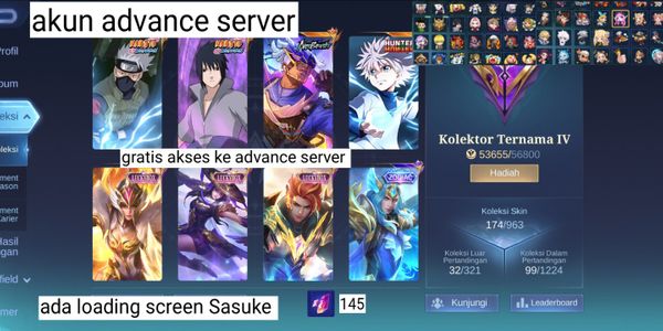 Account Advance Server GG PARAH, Sasuke, Kakashi, Killua