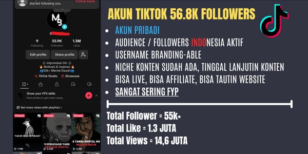 PERSONAL TIKTOK ACCOUNT 55K+ FOLLOWERS