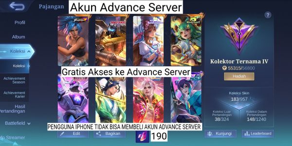 ADVANCE SERVER ACCOUNT 190 MAGIC CORE ON THE WAY LEGEND SKIN
