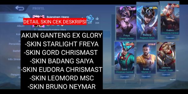 HANDSOME ACCOUNT EX GLORY 2 STARLIGHT SKINS FEAT 2 COLLAB HERO SKINS AND MANY EMBLEMS READY FOR RANKED