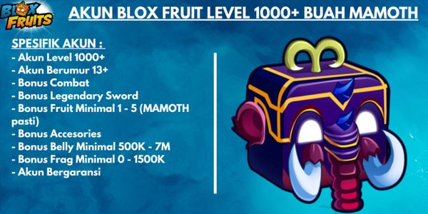 COMPTE BLOX FRUIT NIVEAU 1000+ FRUIT MAMMOTH
